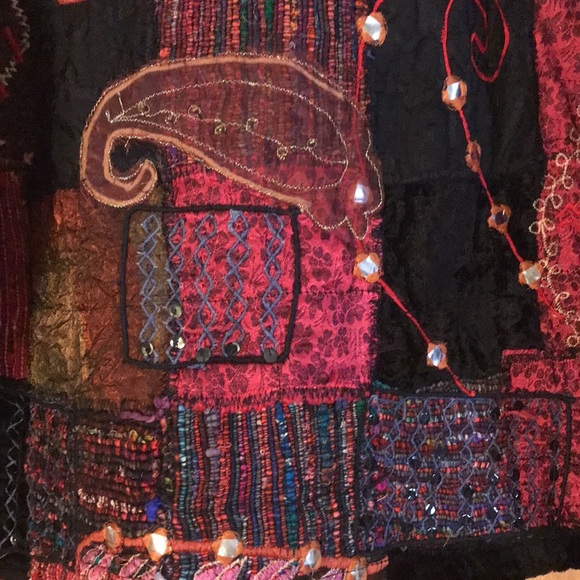 CHICO’S shacket embroidered silk blend fabric top womens quilted design size 12 - Picture 14 of 16